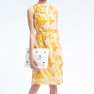 Yellow Sleeveless Floral Ruffle Shirtdress